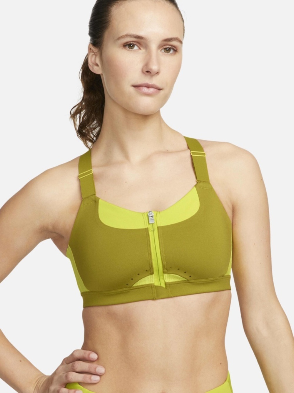 Nike Alpha Women's High-Support Padded Zip-Front Sports Bra Yellow/Green XS